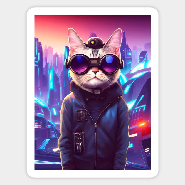 Cool Japanese Techno Cat In Future World Japan Neon City Sticker by star trek fanart and more